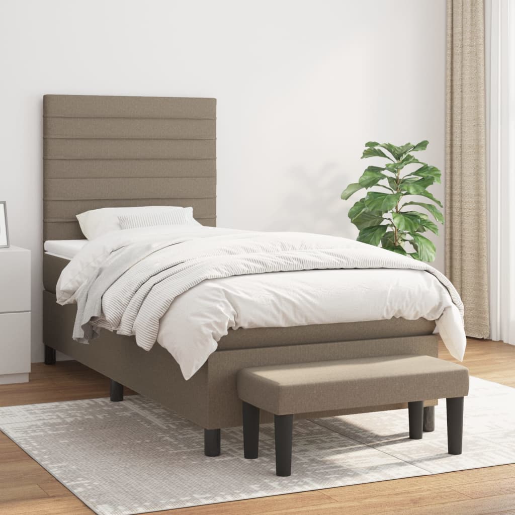vidaXL Łóżko kontynentalne z materacem, taupe, tkanina, 100x200 cm
