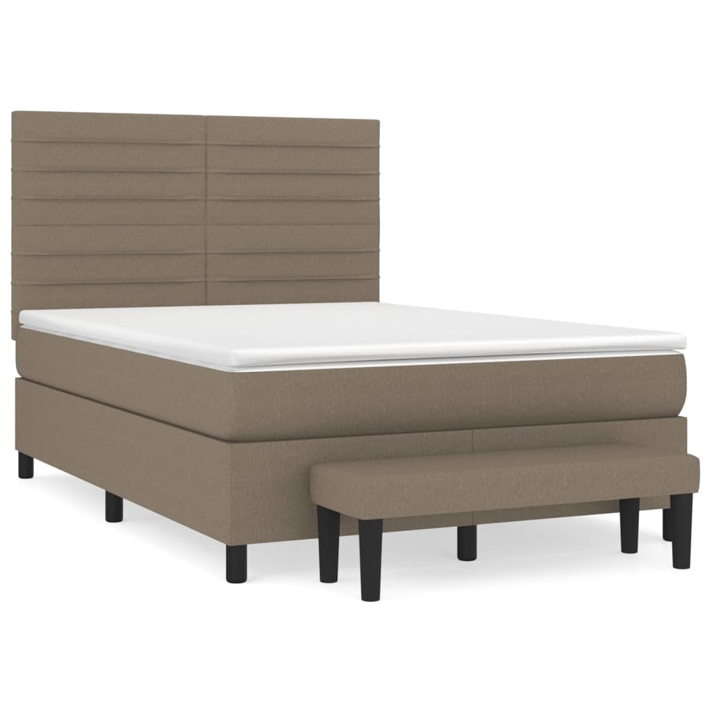 vidaXL Łóżko kontynentalne z materacem, taupe, tkanina, 140x190 cm