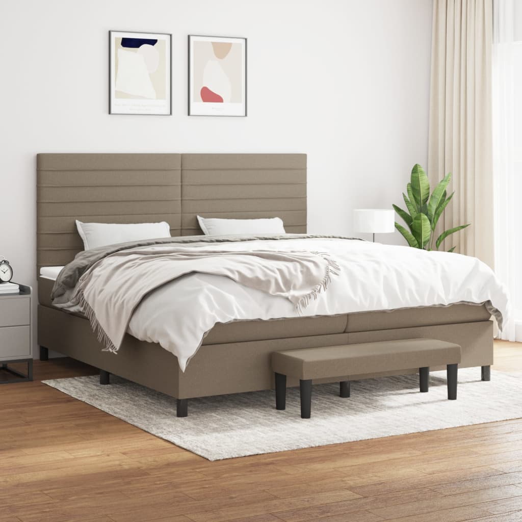 vidaXL Łóżko kontynentalne z materacem, taupe, tkanina, 200x200 cm