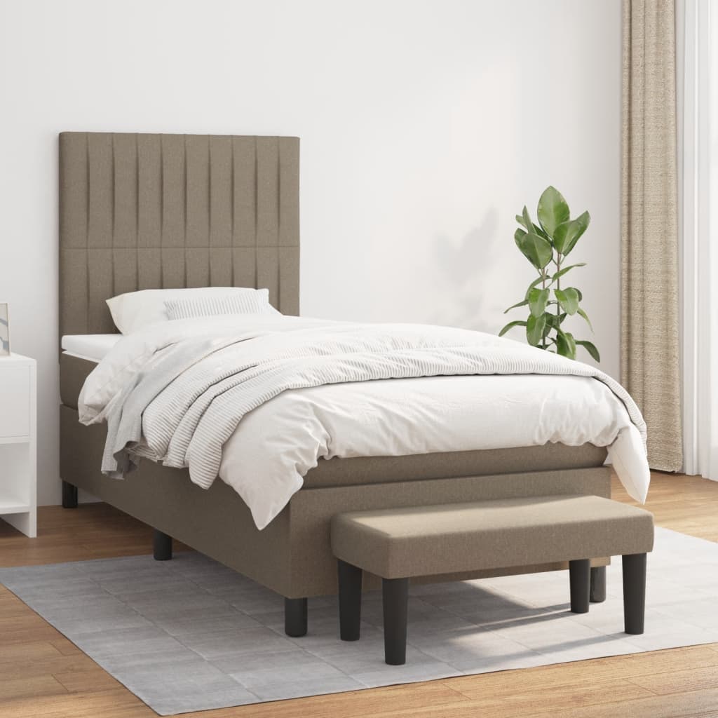 vidaXL Łóżko kontynentalne z materacem, taupe, tkanina, 80x200 cm