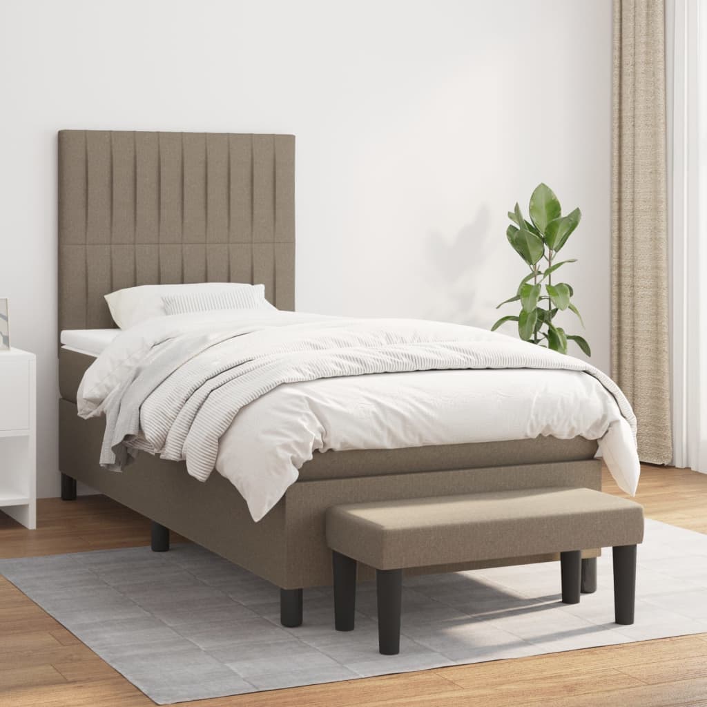 vidaXL Łóżko kontynentalne z materacem, taupe, tkanina, 90x190 cm