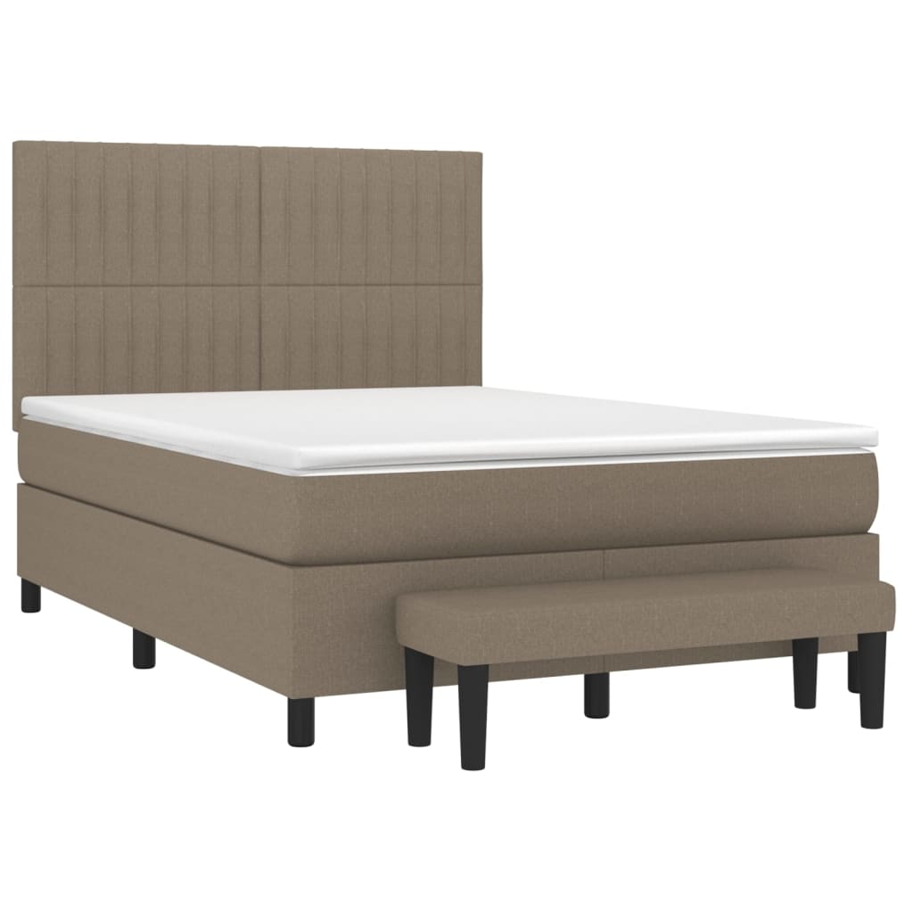 vidaXL Łóżko kontynentalne z materacem, taupe, tkanina, 140x190 cm