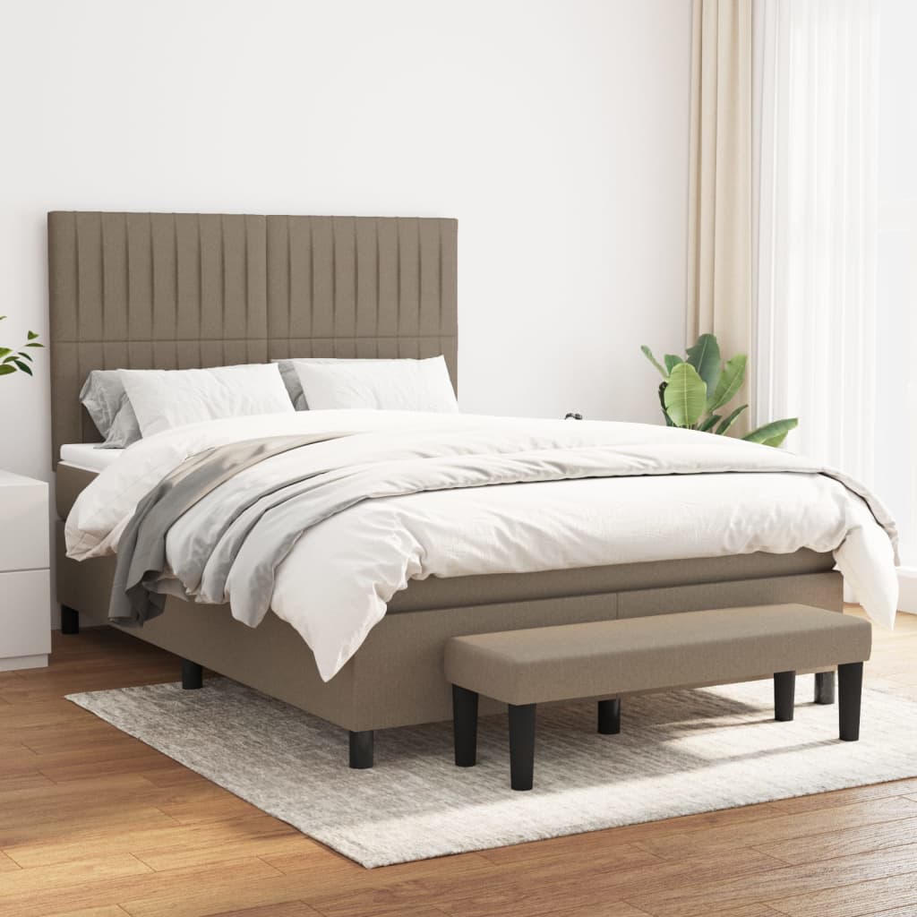 vidaXL Łóżko kontynentalne z materacem, taupe, tkanina, 140x190 cm
