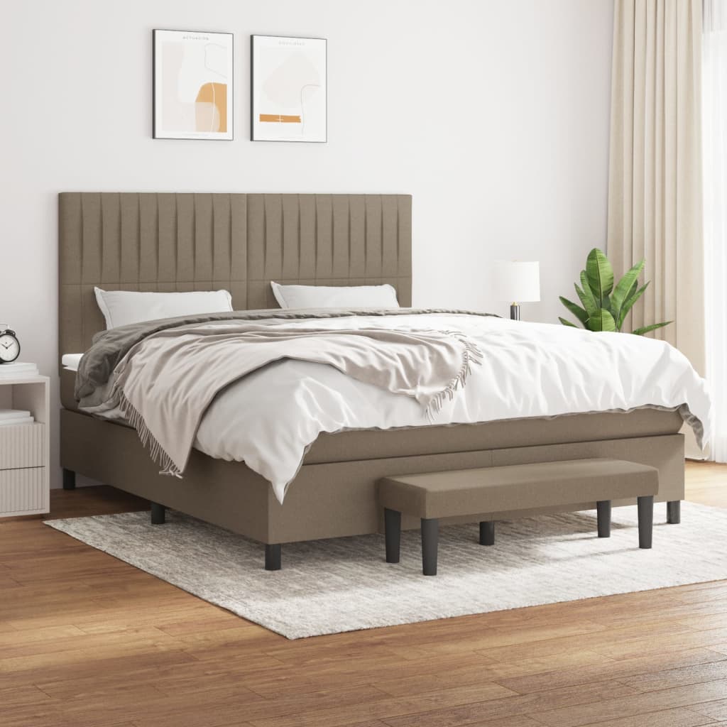 vidaXL Łóżko kontynentalne z materacem, taupe, tkanina, 160x200 cm