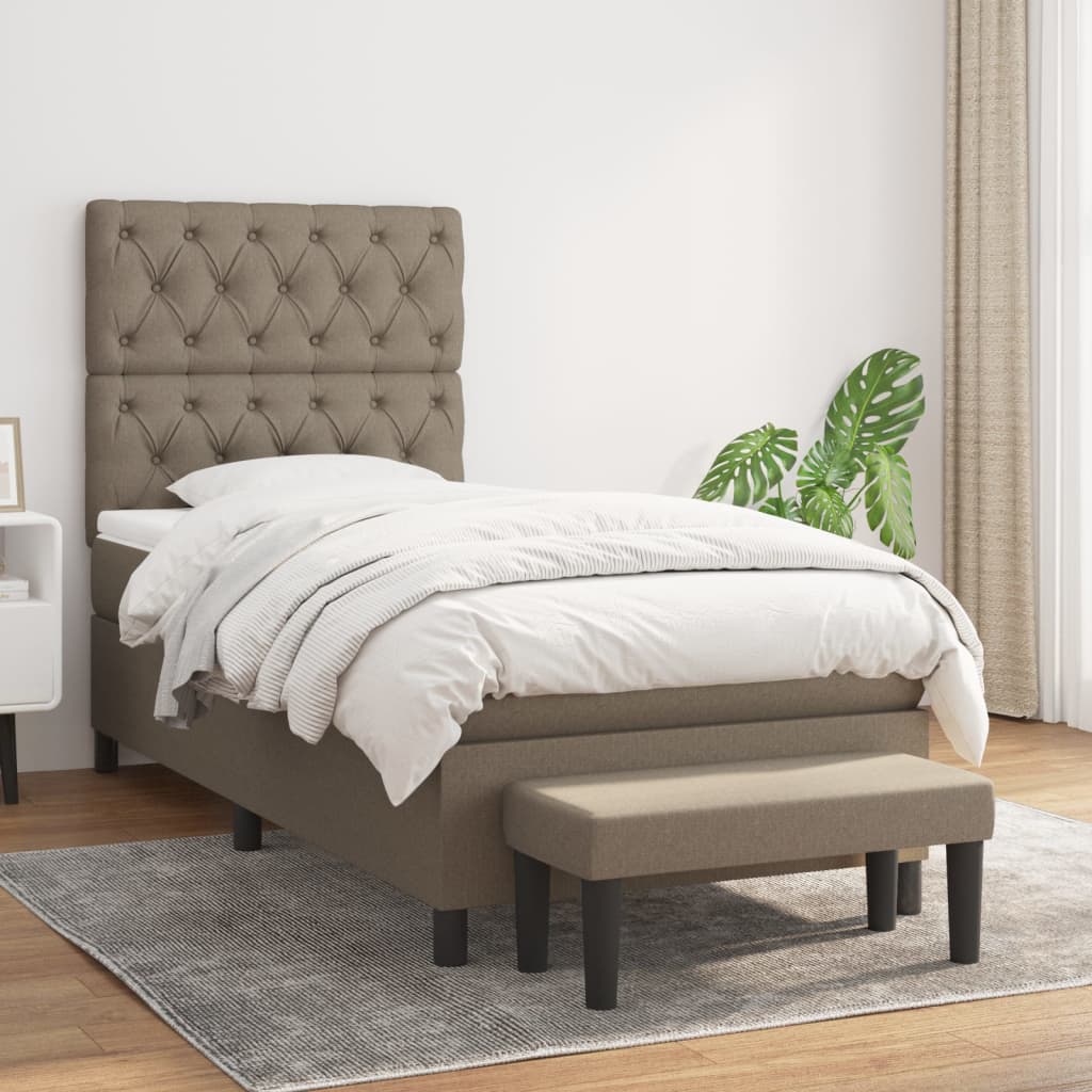 vidaXL Łóżko kontynentalne z materacem, taupe, tkanina, 80x200 cm