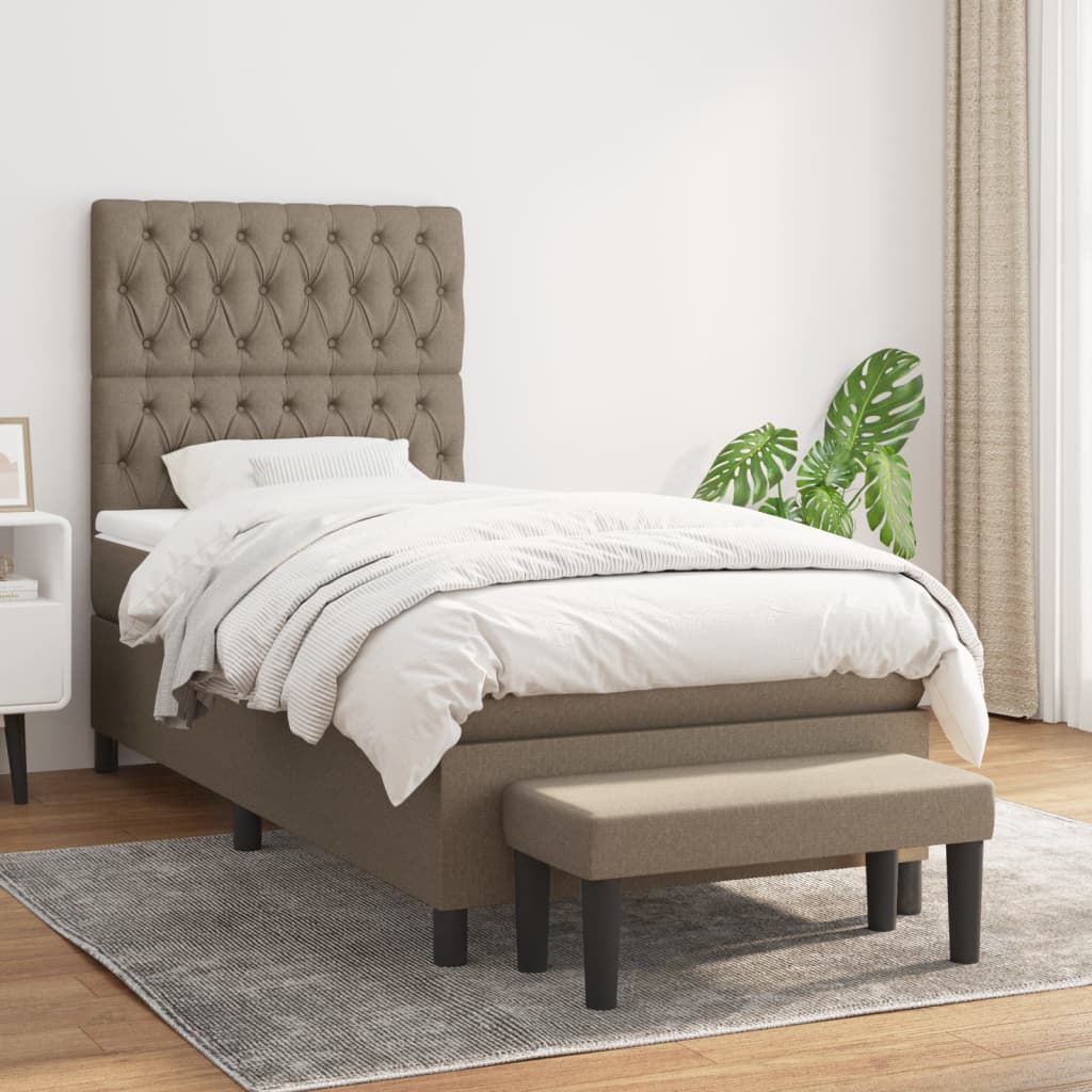 vidaXL Łóżko kontynentalne z materacem, taupe, tkanina, 90x190 cm