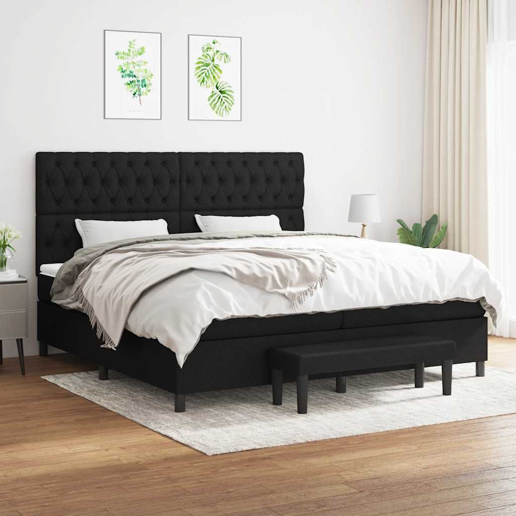 vidaXL Łóżko kontynentalne z materacem, czarne, tkanina, 200x200 cm