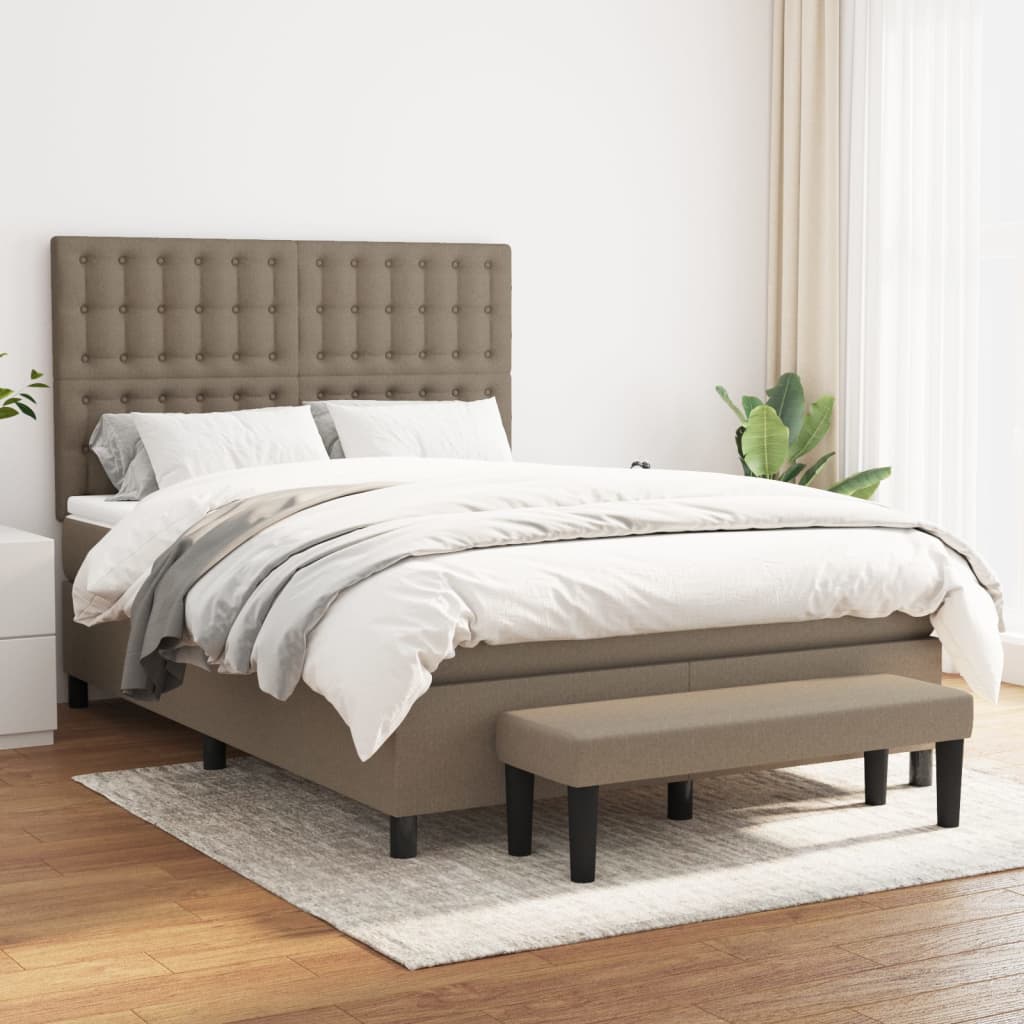 vidaXL Łóżko kontynentalne z materacem, taupe, tkanina, 140x190 cm