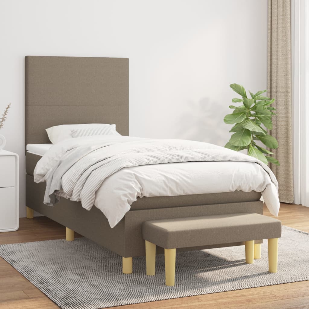 vidaXL Łóżko kontynentalne z materacem, taupe, tkanina, 80x200 cm