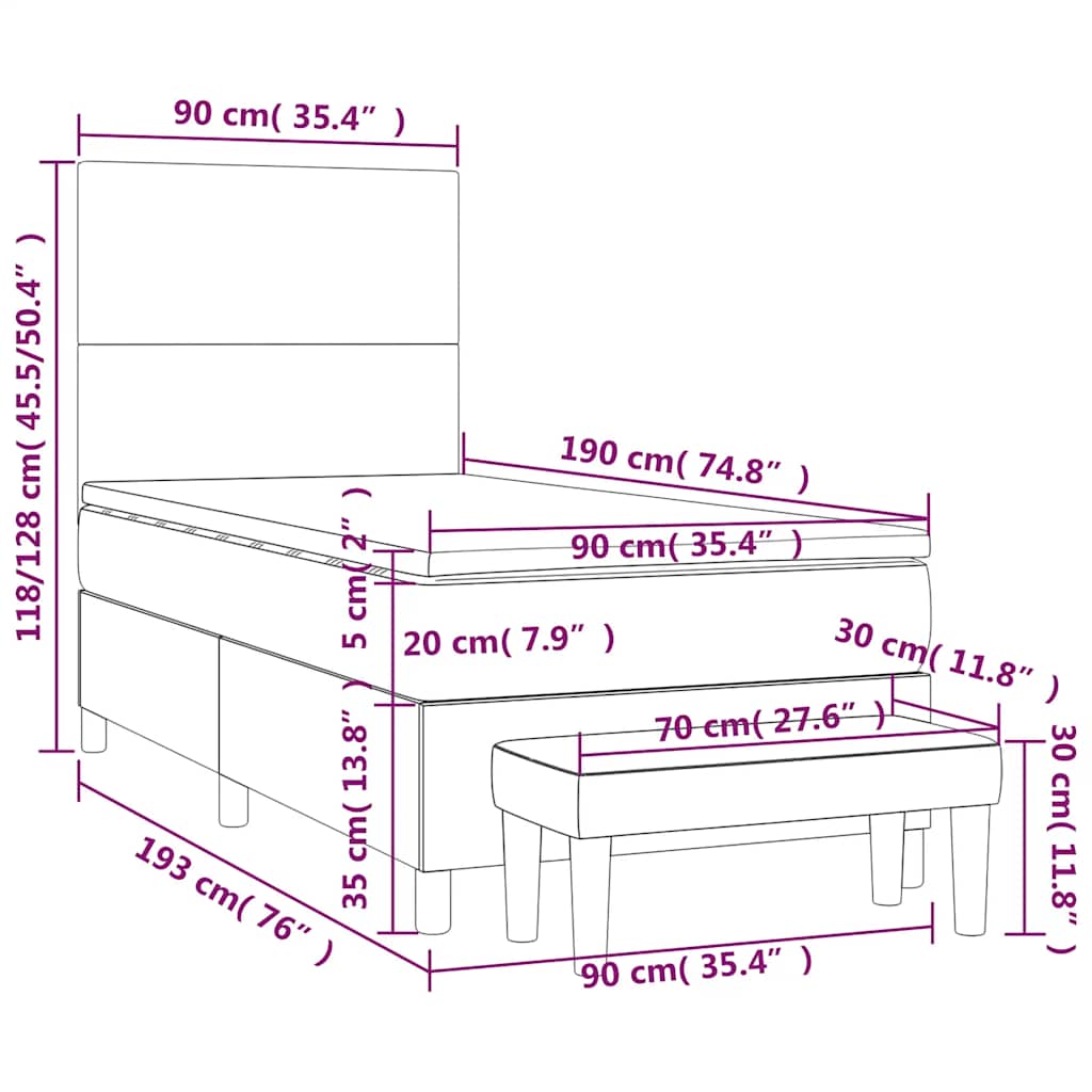 vidaXL Łóżko kontynentalne z materacem, czarne, tkanina 90x190 cm