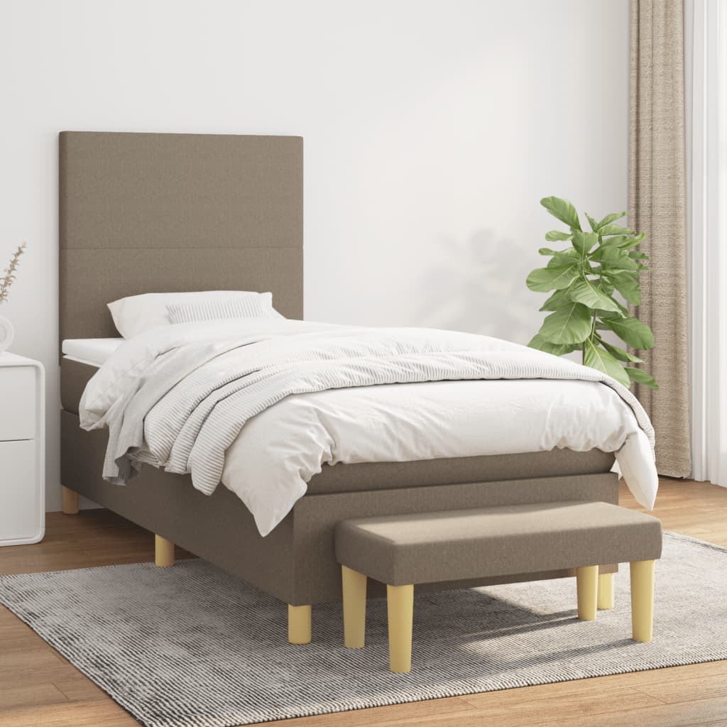 vidaXL Łóżko kontynentalne z materacem, taupe, tkanina, 90x190 cm