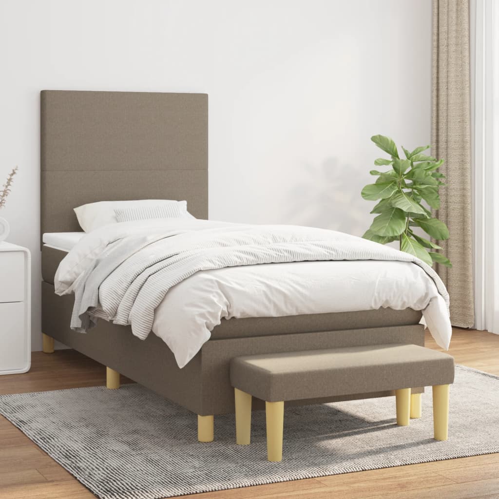 vidaXL Łóżko kontynentalne z materacem, taupe, tkanina, 90x200 cm