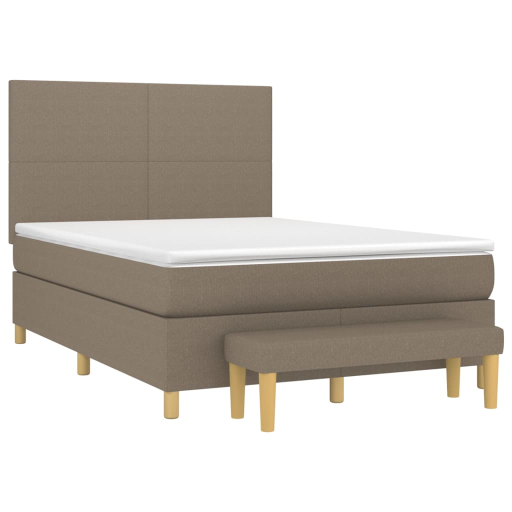 vidaXL Łóżko kontynentalne z materacem, taupe, tkanina, 140x190 cm