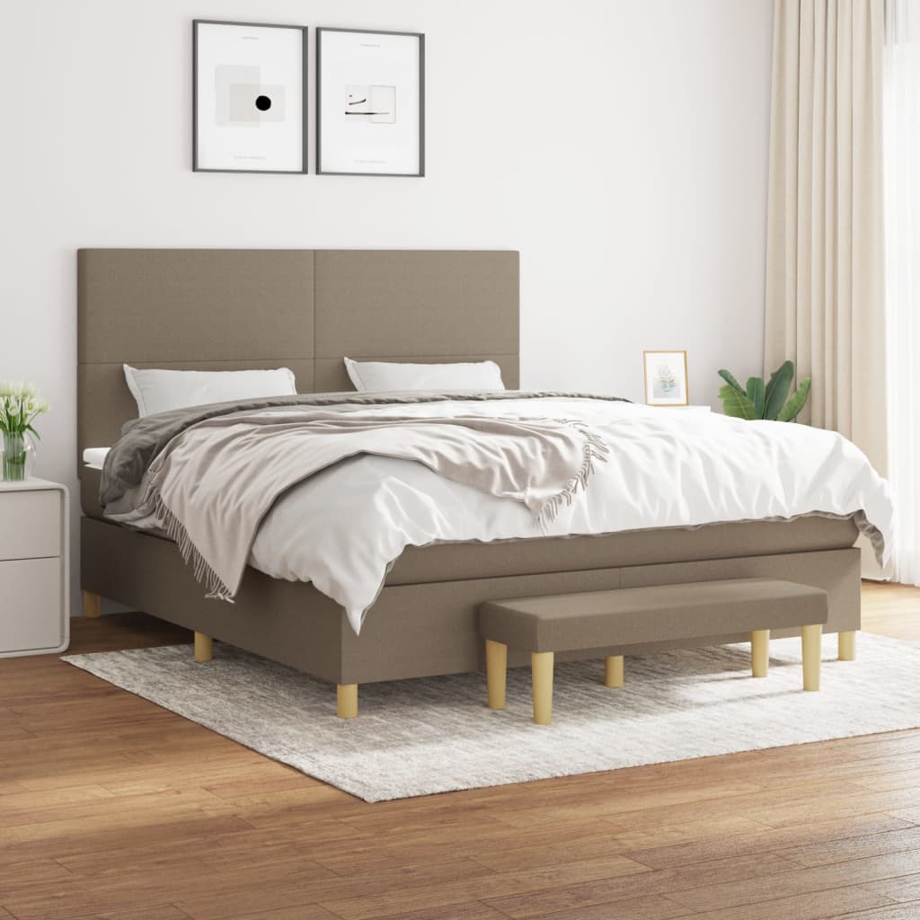 vidaXL Łóżko kontynentalne z materacem, taupe, tkanina, 160x200 cm
