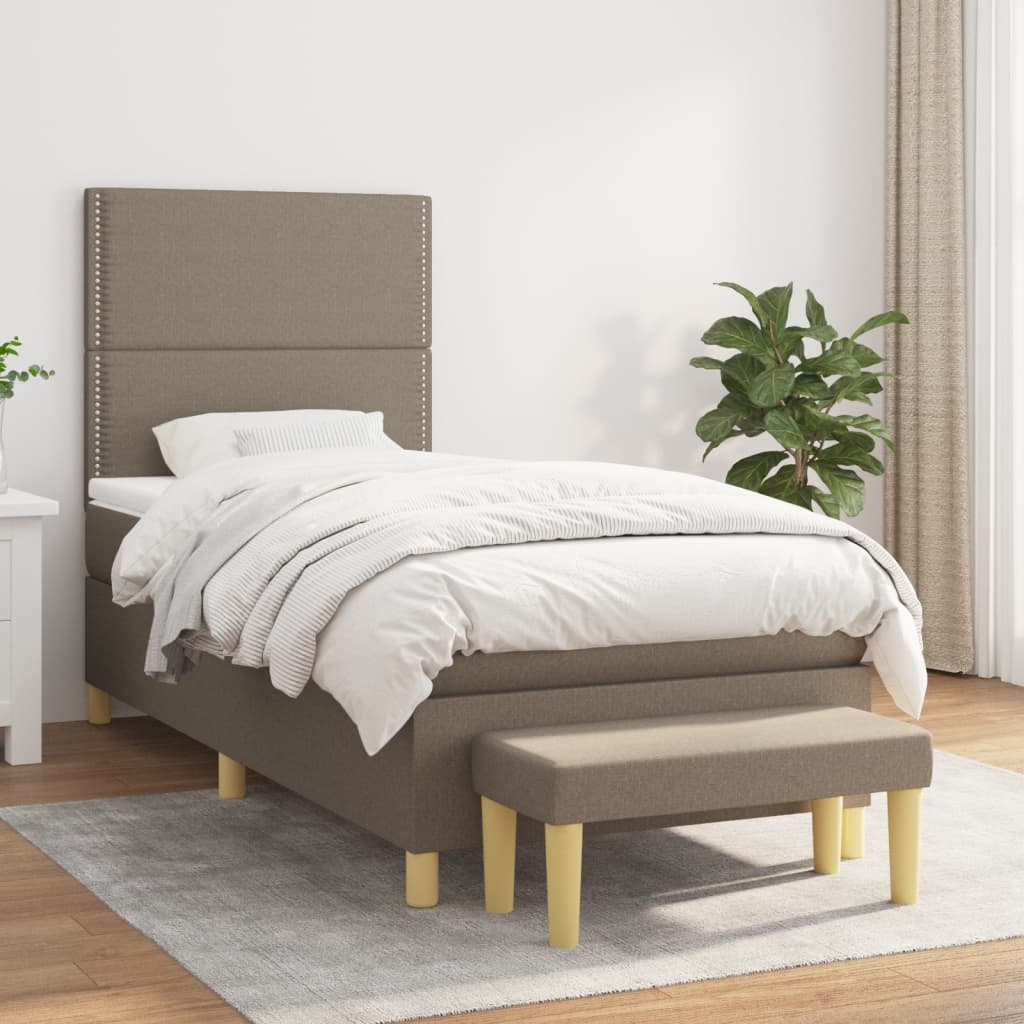 vidaXL Łóżko kontynentalne z materacem, taupe, tkanina, 90x200 cm