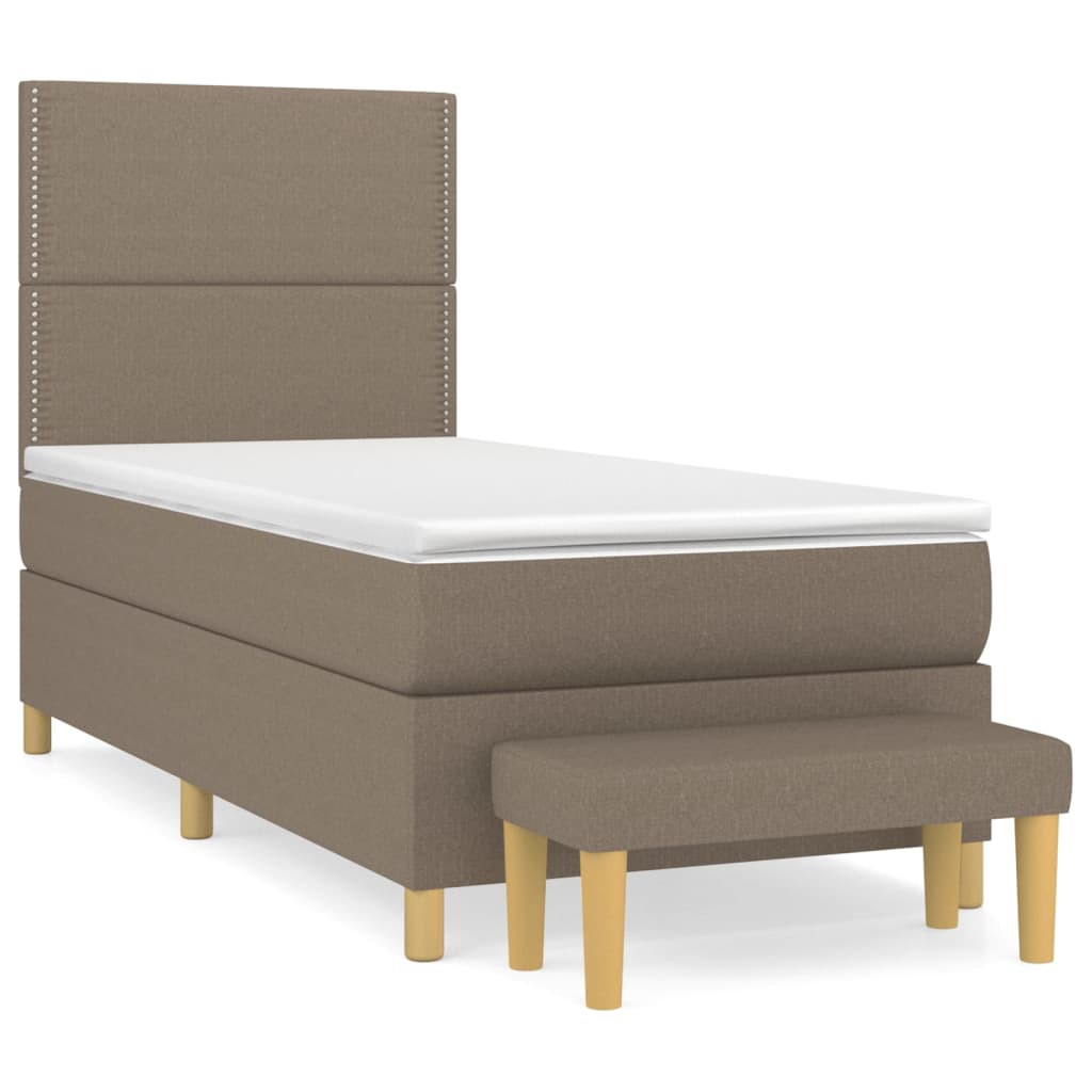 vidaXL Łóżko kontynentalne z materacem, taupe, tkanina, 100x200 cm