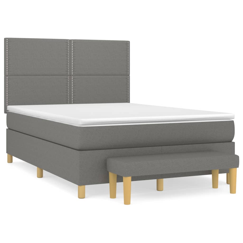 vidaXL Łóżko kontynentalne z materacem, ciemnoszara tkanina 140x200 cm
