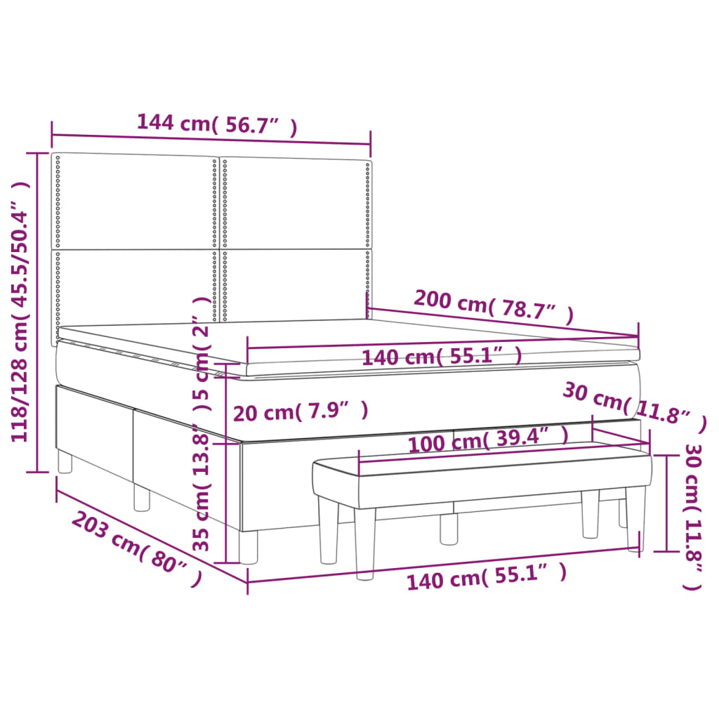 vidaXL Łóżko kontynentalne z materacem, niebieskie, tkanina 140x200 cm