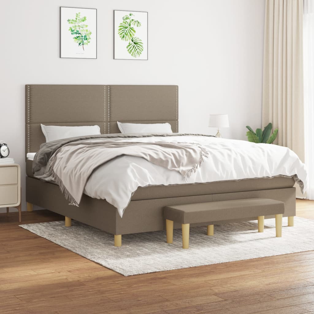 vidaXL Łóżko kontynentalne z materacem, taupe, tkanina, 180x200 cm