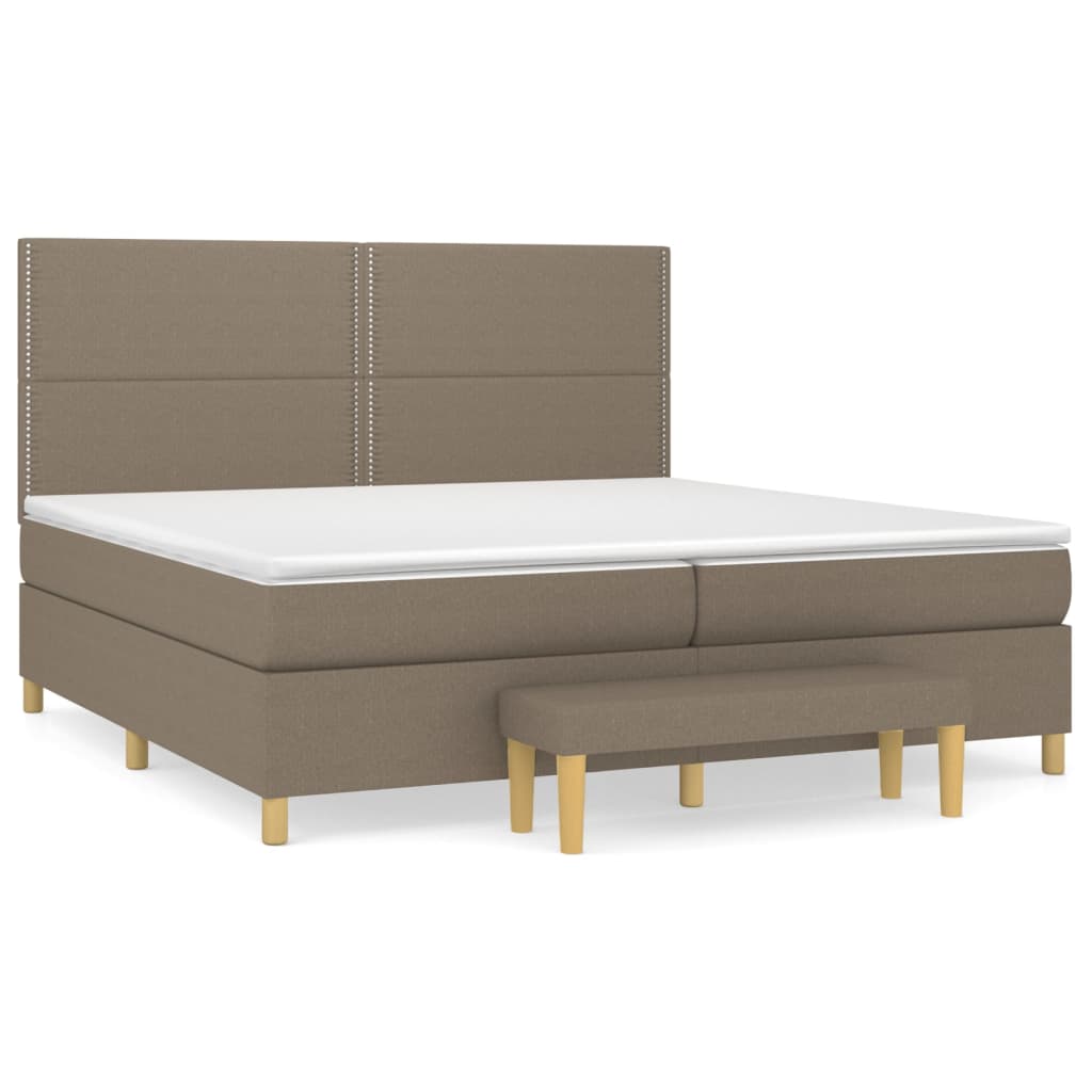 vidaXL Łóżko kontynentalne z materacem, taupe, tkanina, 200x200 cm