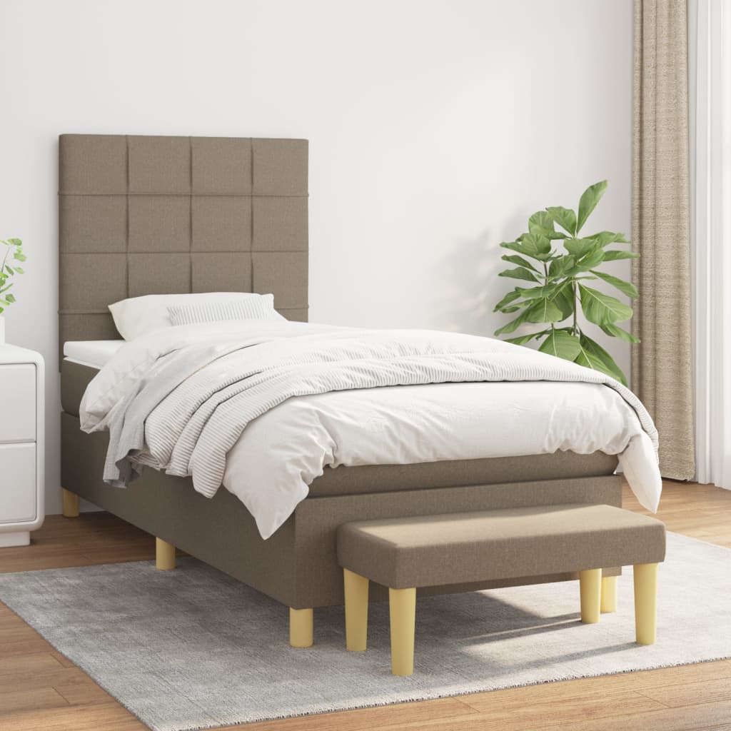 vidaXL Łóżko kontynentalne z materacem, taupe, tkanina, 90x190 cm