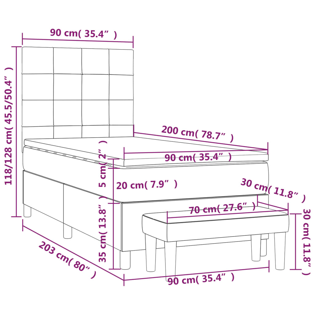 vidaXL Łóżko kontynentalne z materacem, ciemnoszara tkanina 90x200 cm
