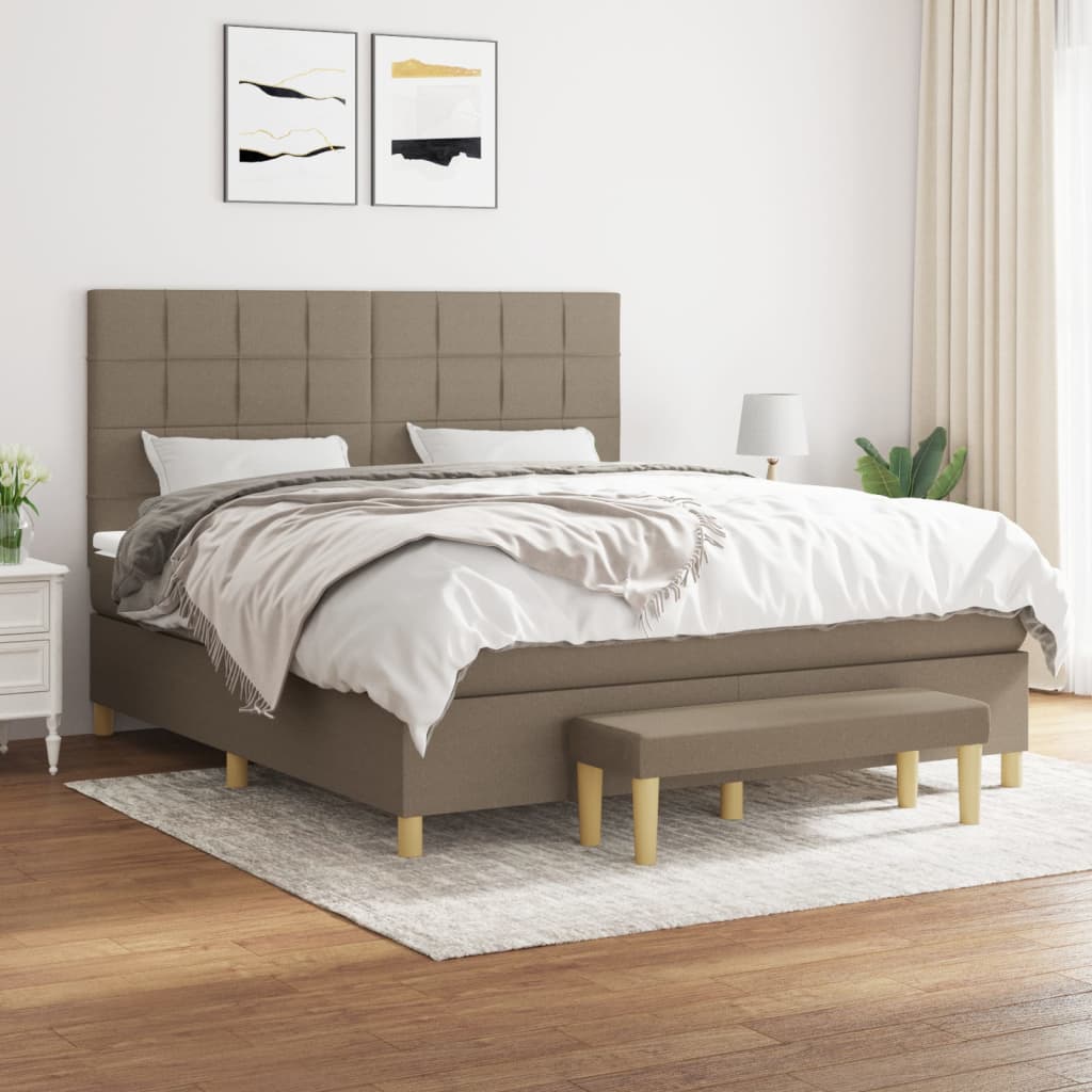 vidaXL Łóżko kontynentalne z materacem, taupe, tkanina, 160x200 cm