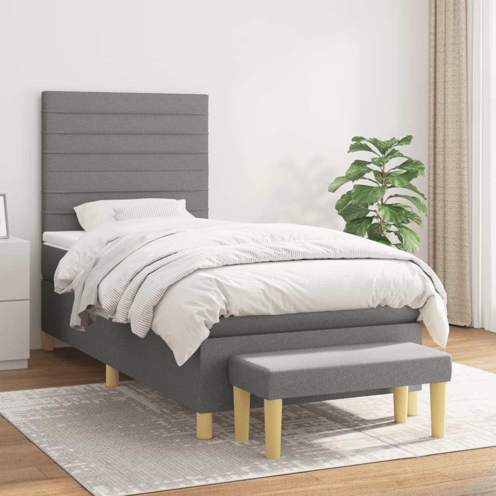 vidaXL Łóżko kontynentalne z materacem, ciemnoszara tkanina 80x200 cm