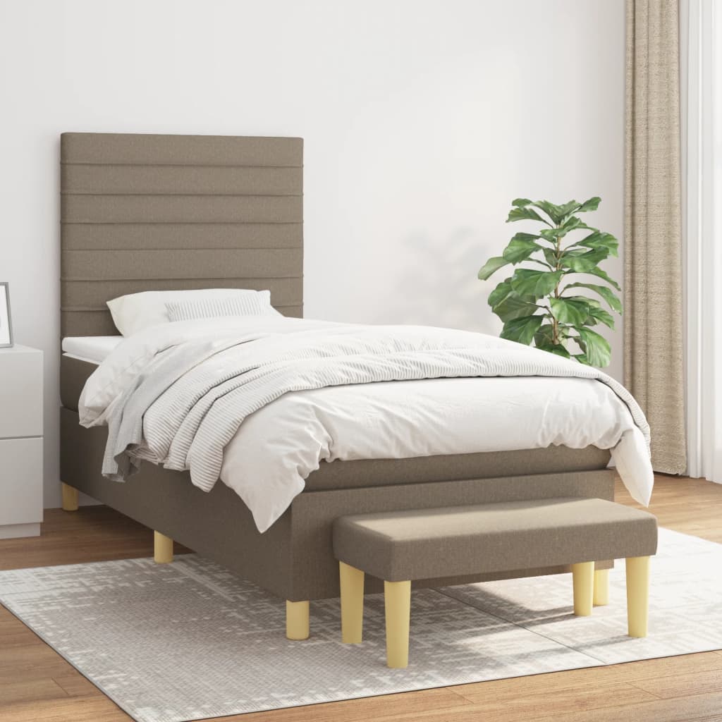 vidaXL Łóżko kontynentalne z materacem, taupe, tkanina, 80x200 cm
