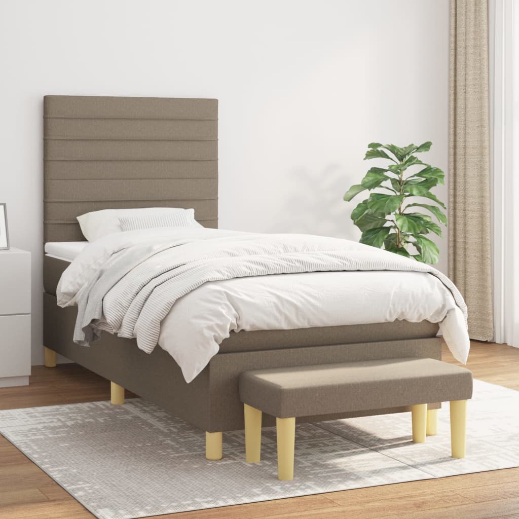 vidaXL Łóżko kontynentalne z materacem, taupe, tkanina, 90x190 cm
