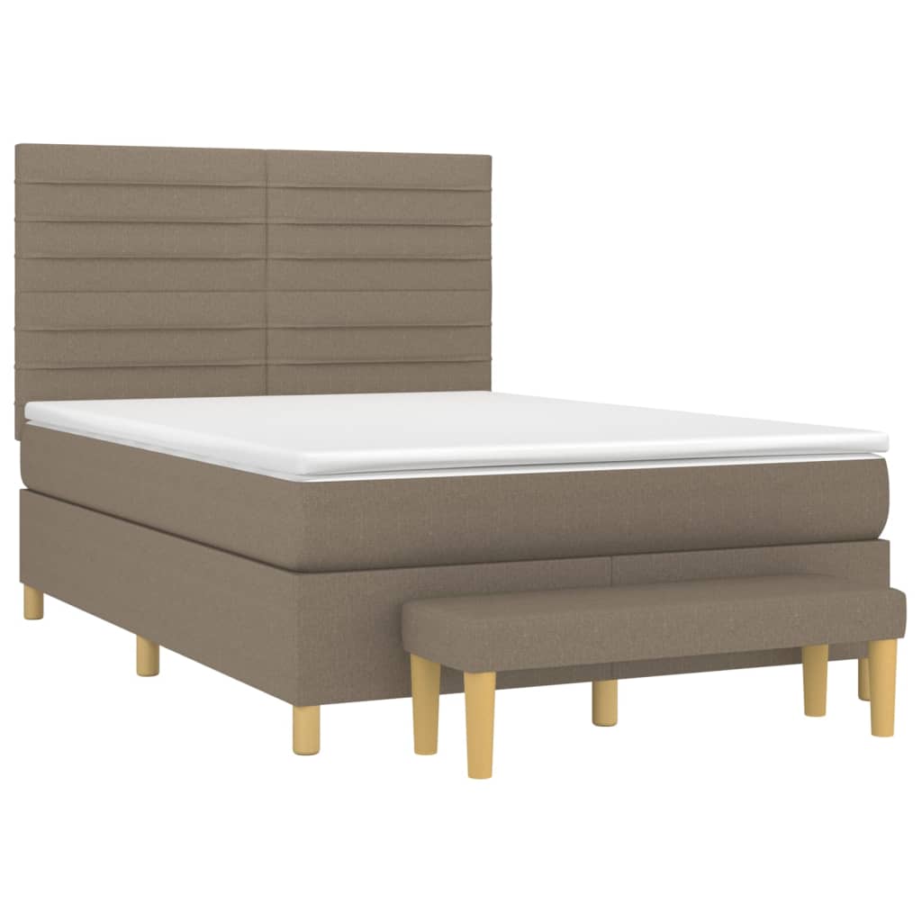 vidaXL Łóżko kontynentalne z materacem, taupe, tkanina, 140x190 cm