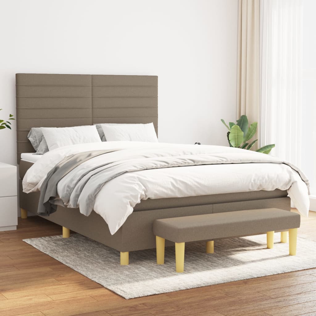 vidaXL Łóżko kontynentalne z materacem, taupe, tkanina, 140x190 cm