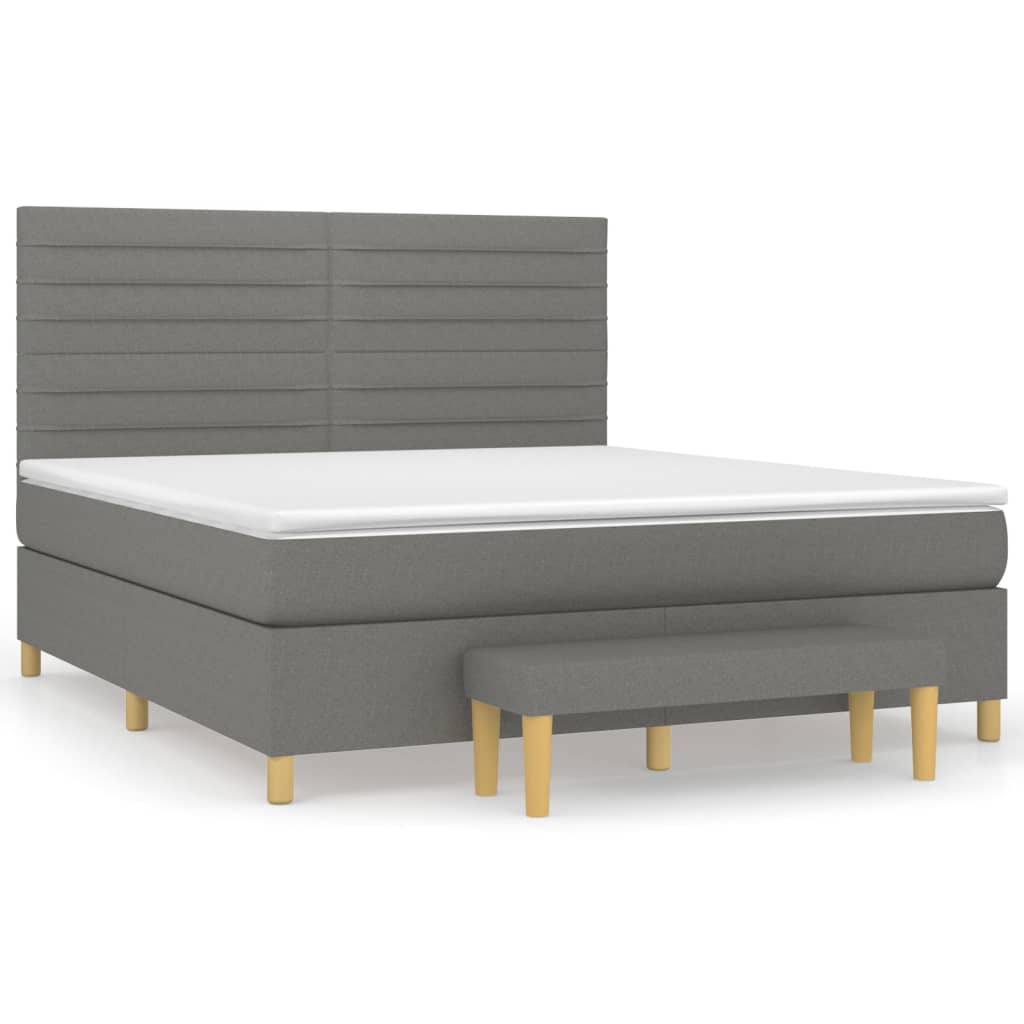 vidaXL Łóżko kontynentalne z materacem, ciemnoszara tkanina 160x200 cm