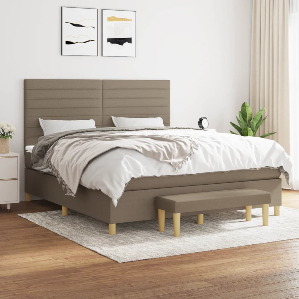 vidaXL Łóżko kontynentalne z materacem, taupe, tkanina, 180x200 cm