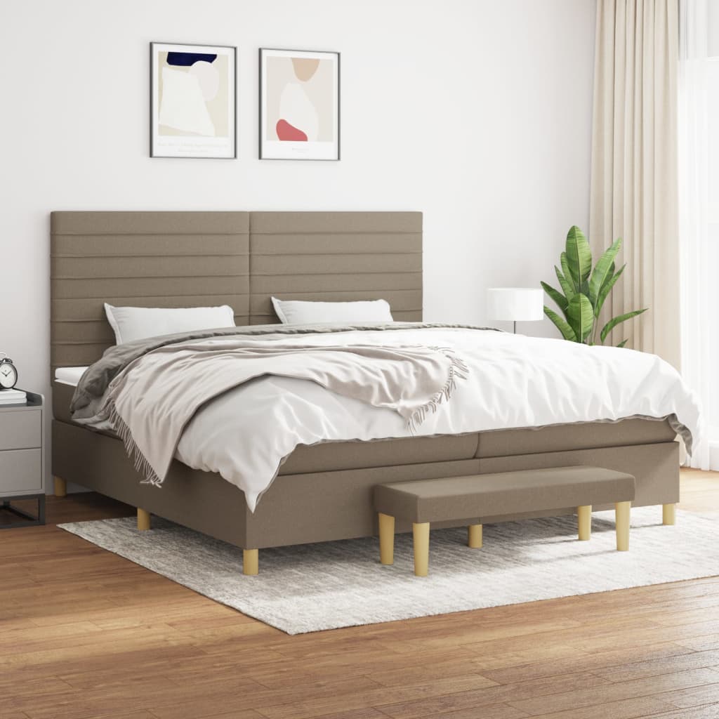 vidaXL Łóżko kontynentalne z materacem, taupe, tkanina, 200x200 cm
