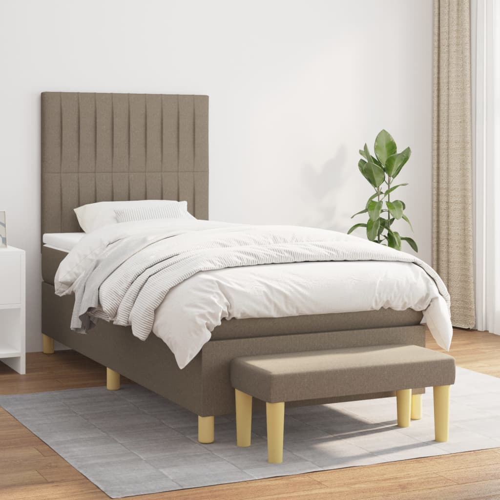 vidaXL Łóżko kontynentalne z materacem, taupe, tkanina, 90x190 cm