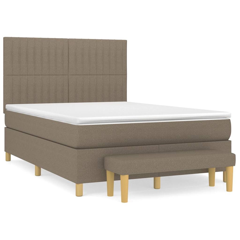 vidaXL Łóżko kontynentalne z materacem, taupe, tkanina, 140x190 cm