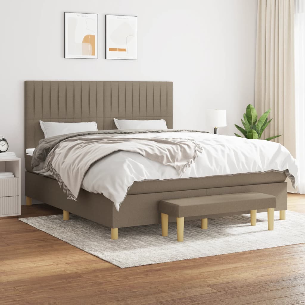 vidaXL Łóżko kontynentalne z materacem, taupe, tkanina, 160x200 cm