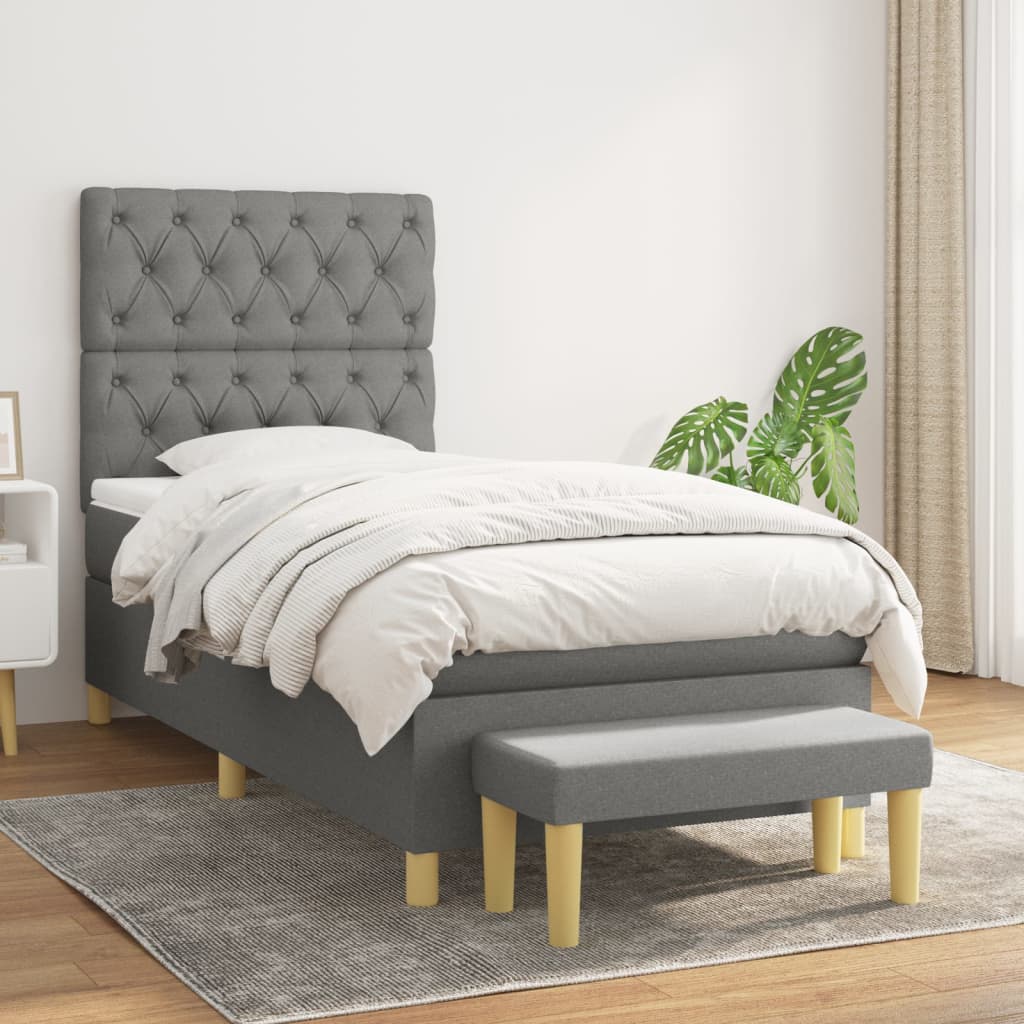 vidaXL Łóżko kontynentalne z materacem, ciemnoszara tkanina 80x200 cm