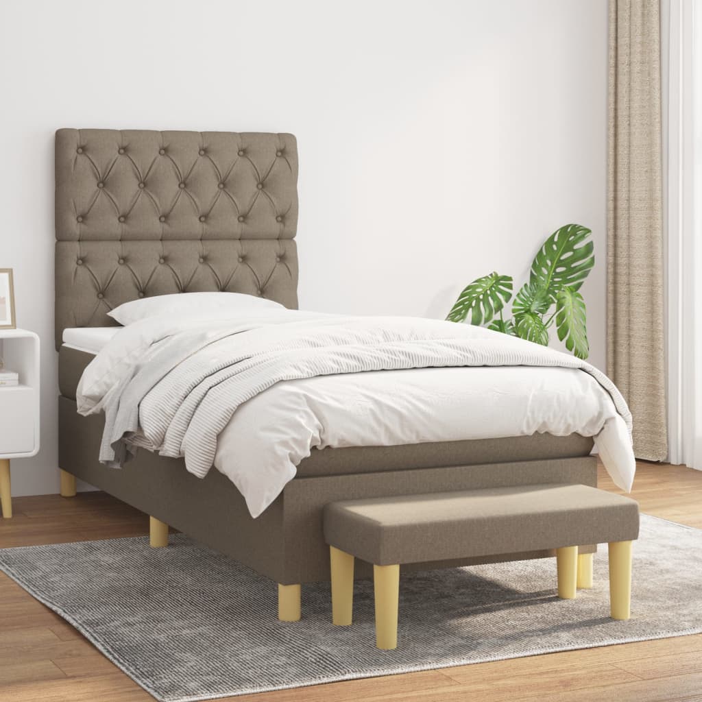 vidaXL Łóżko kontynentalne z materacem, taupe, tkanina, 80x200 cm