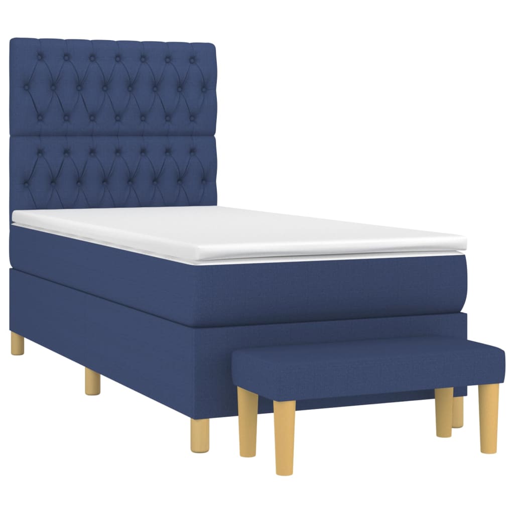 vidaXL Łóżko kontynentalne z materacem, niebieskie, tkanina, 90x190 cm