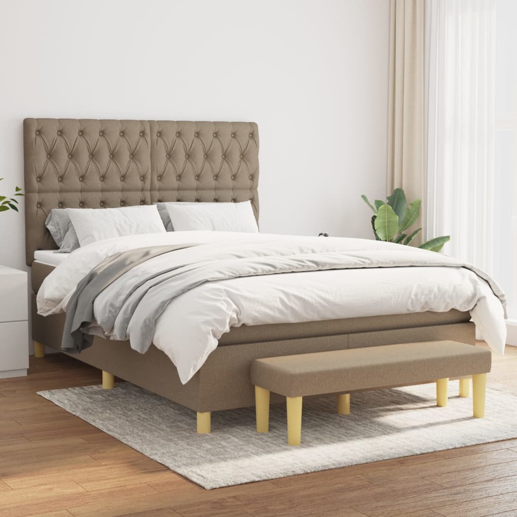 vidaXL Łóżko kontynentalne z materacem, taupe, tkanina, 140x190 cm