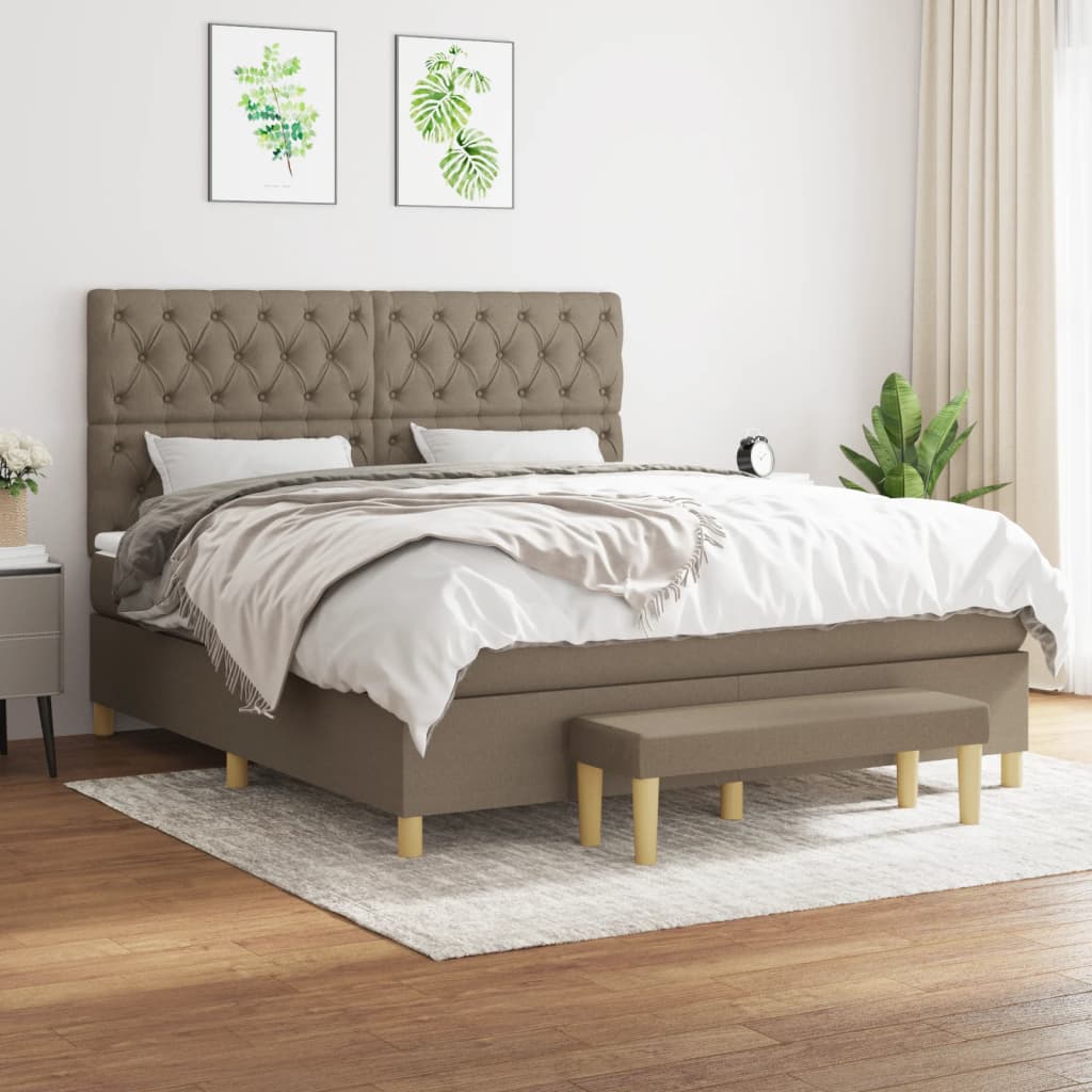 vidaXL Łóżko kontynentalne z materacem, taupe, tkanina, 160x200 cm