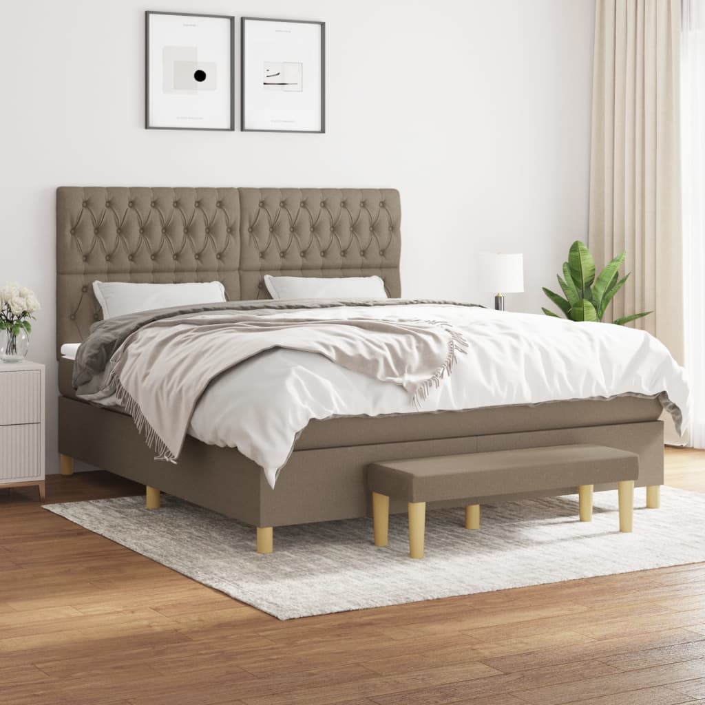 vidaXL Łóżko kontynentalne z materacem, taupe, tkanina, 180x200 cm