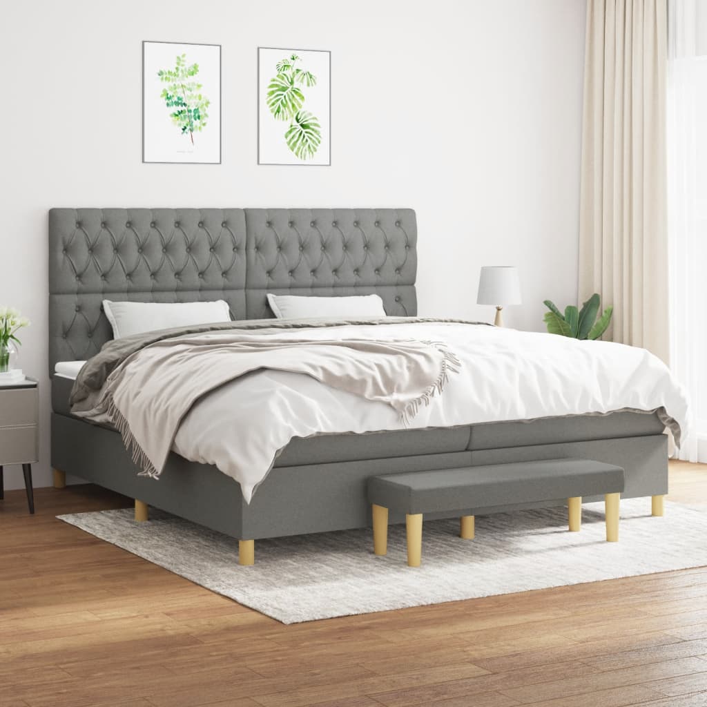 vidaXL Łóżko kontynentalne z materacem, ciemnoszara tkanina 200x200 cm