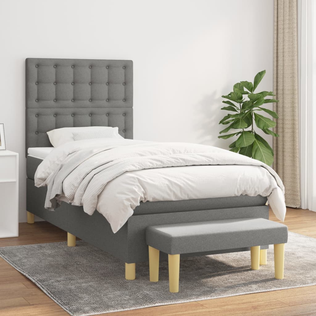 vidaXL Łóżko kontynentalne z materacem, ciemnoszara tkanina 80x200 cm