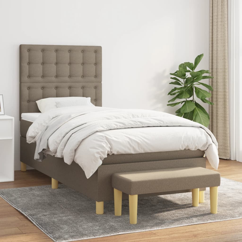 vidaXL Łóżko kontynentalne z materacem, taupe, tkanina, 90x200 cm