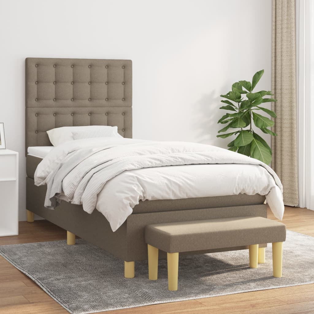 vidaXL Łóżko kontynentalne z materacem, taupe, tkanina, 100x200 cm