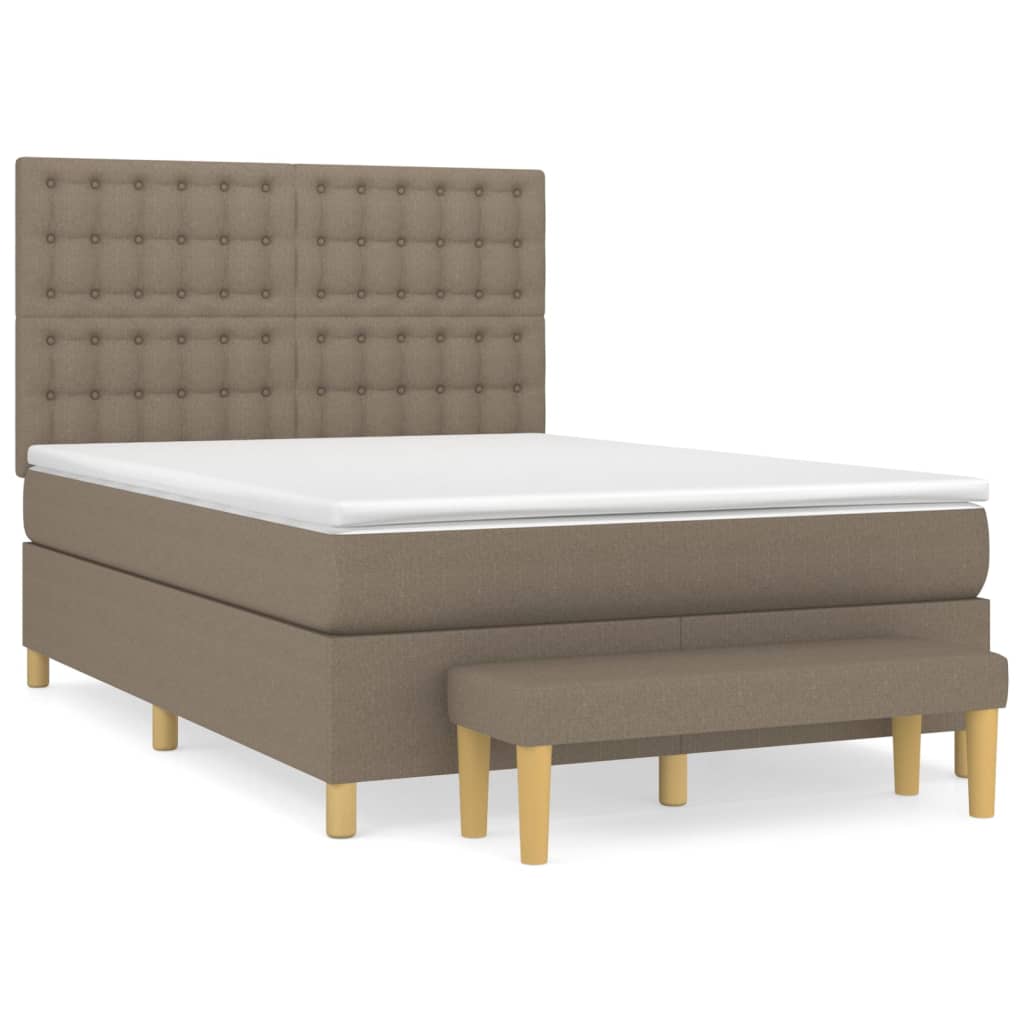 vidaXL Łóżko kontynentalne z materacem, taupe, tkanina, 140x190 cm