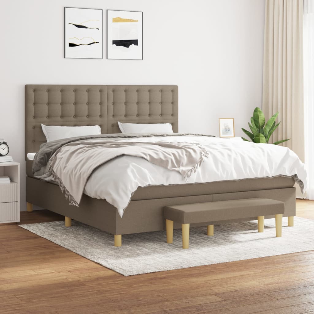 vidaXL Łóżko kontynentalne z materacem, taupe, tkanina, 160x200 cm